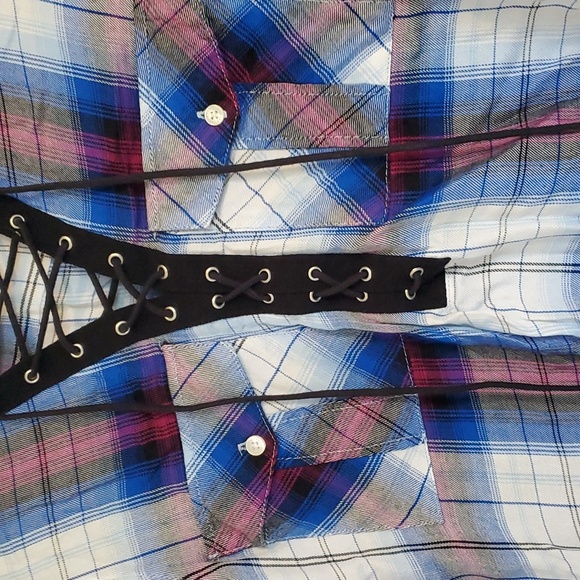Express plaid tie up long sleeve - Picture 5 of 12